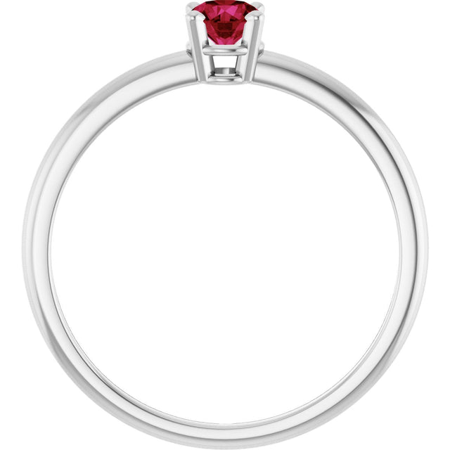 Platinum Round Lab-Grown Ruby Youth Birthstone Ring - view 5