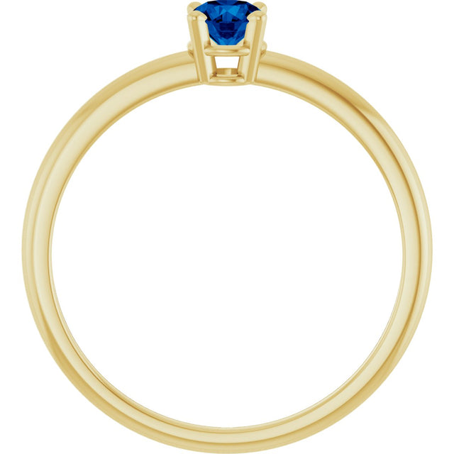 14K Gold Round Natural Blue Sapphire Youth Birthstone Ring - Yellow Gold - view 5