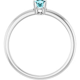 Platinum Round Natural Blue Zircon Youth Birthstone Ring - view 5