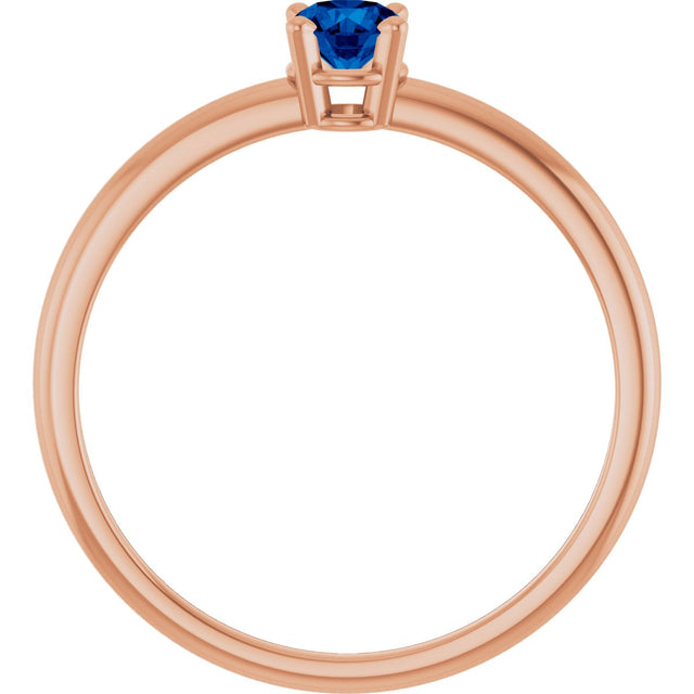 14K Gold Round Natural Blue Sapphire Youth Birthstone Ring - Rose Gold - view 5