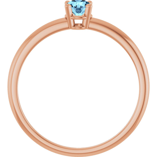 14K Gold Round Natural Aquamarine Youth Birthstone Ring - Rose Gold - view 5