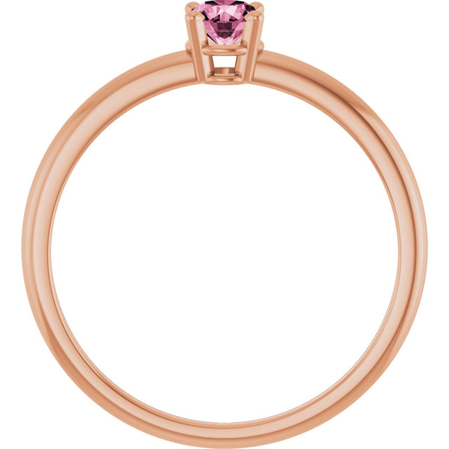 14K Gold Round Natural Pink Tourmaline Youth Birthstone Ring - Rose Gold - view 5