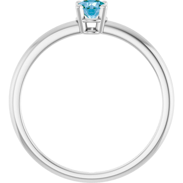 14K Gold Round Natural Swiss Blue Topaz Youth Birthstone Ring - White Gold - view 5
