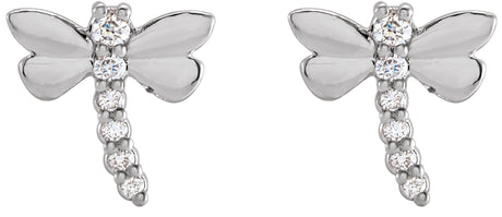 Platinum Round Natural Diamond Dragonfly Earrings - view 2