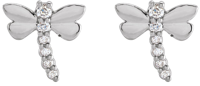14K Gold Round Natural Diamond Dragonfly Earrings - White Gold - view 2