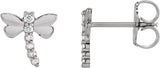 Platinum Round Natural Diamond Dragonfly Earrings