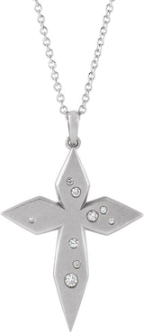 14K Gold Round Natural Diamond Accented Cross Necklace or Pendant II - White Gold