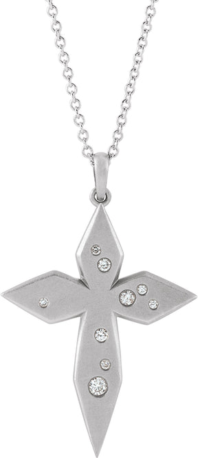 Platinum Round Natural Diamond Accented Cross Necklace or Pendant II