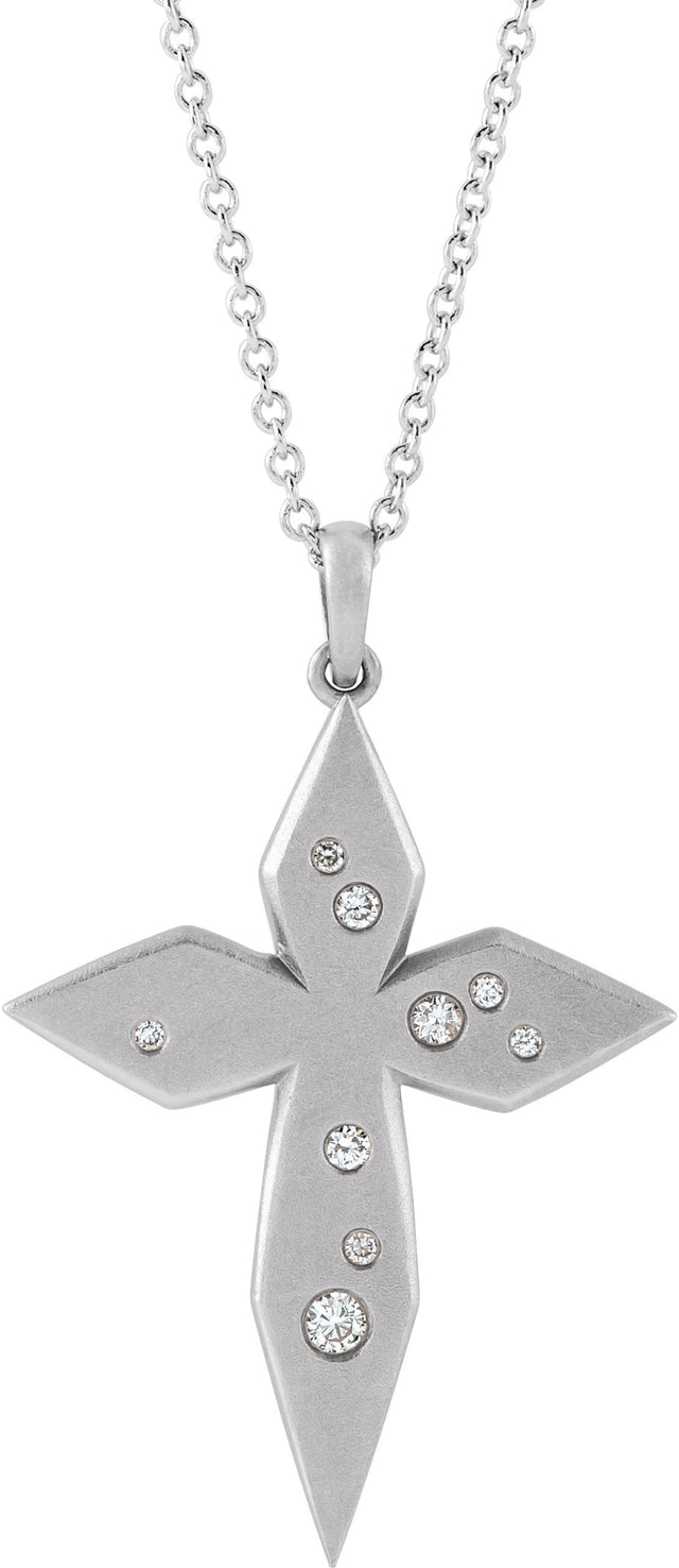 Platinum Round Natural Diamond Accented Cross Necklace or Pendant II