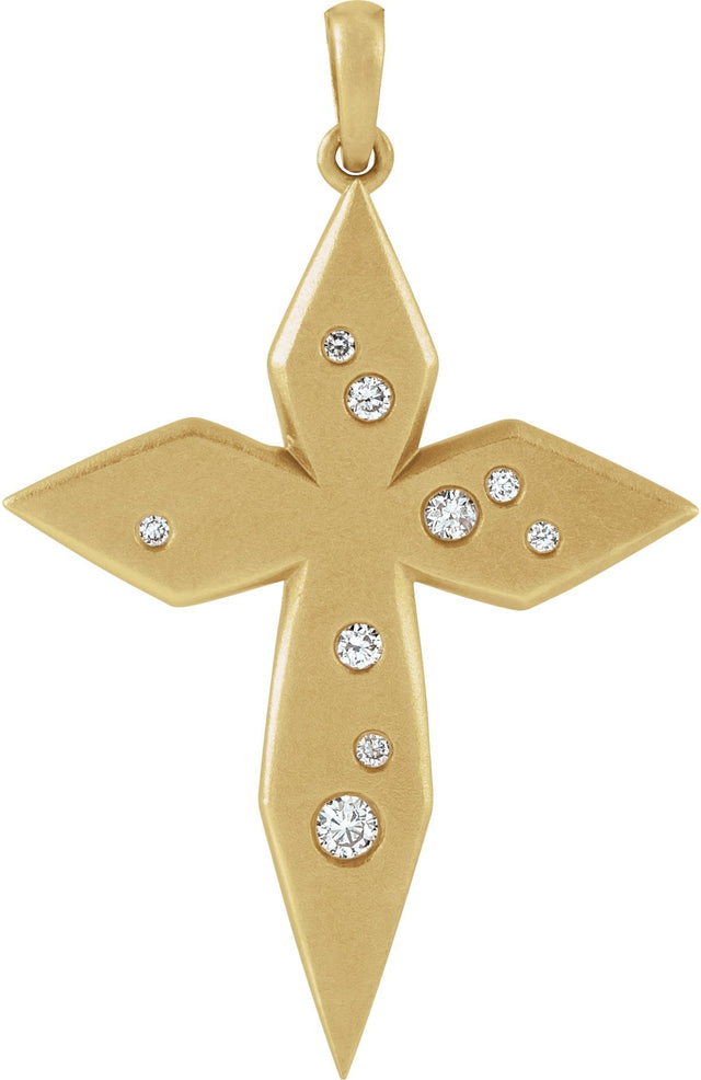 14K Gold Round Natural Diamond Accented Cross Necklace or Pendant II - Yellow Gold