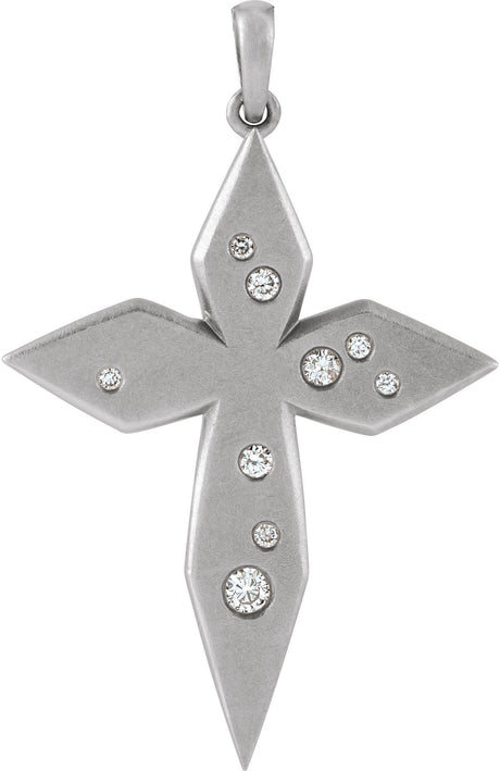Platinum Round Natural Diamond Accented Cross Necklace or Pendant II