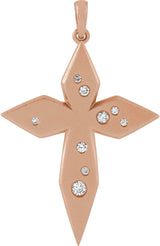 14K Gold Round Natural Diamond Accented Cross Necklace or Pendant II - Rose Gold
