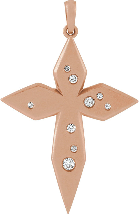 14K Gold Round Natural Diamond Accented Cross Necklace or Pendant II - Rose Gold