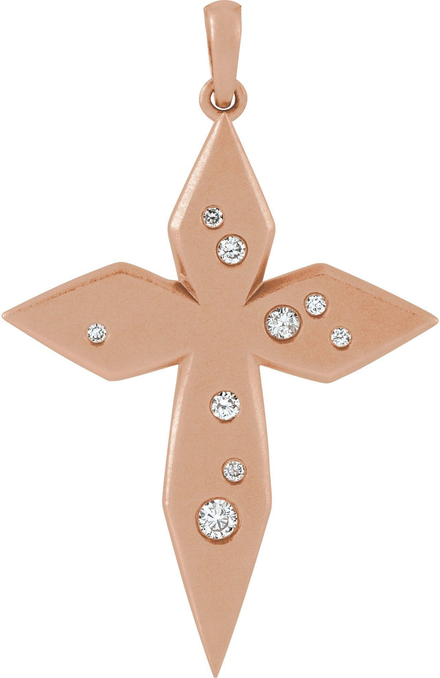 14K Gold Round Natural Diamond Accented Cross Necklace or Pendant II - Rose Gold