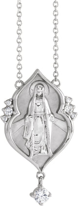 Platinum Round Natural Diamond Miraculous Mary Rosary Necklace