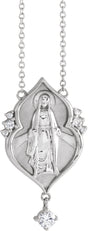 Platinum Round Natural Diamond Miraculous Mary Rosary Necklace