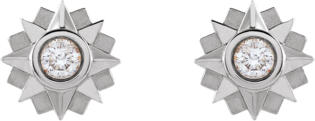14K Gold Round Natural Diamond Sun Earrings - White Gold - view 2