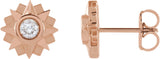 14K Gold Round Natural Diamond Sun Earrings - Rose Gold
