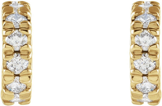 14K Gold Round Natural Diamond French-Set Hoop Earrings - Yellow Gold - view 2