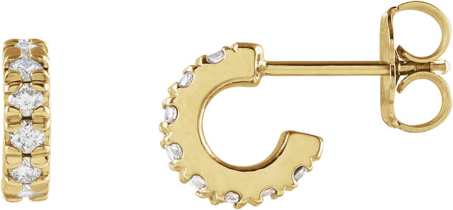 14K Gold Round Lab-Grown Diamond French-Set Hoop Earrings - Yellow Gold