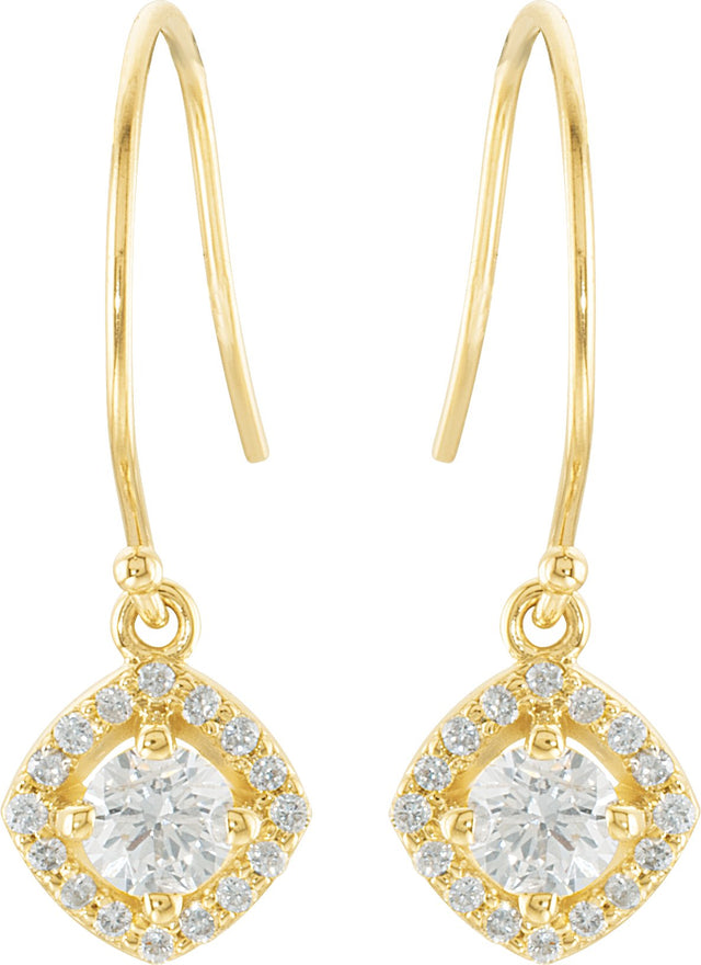 14K Gold Round Natural Diamond Halo-Style Earrings – 3.4-6.3mm Stones - Yellow Gold - view 2