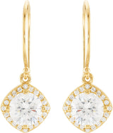 14K Gold Round Natural Diamond Halo-Style Earrings – 3.4-6.3mm Stones - Yellow Gold - view 2