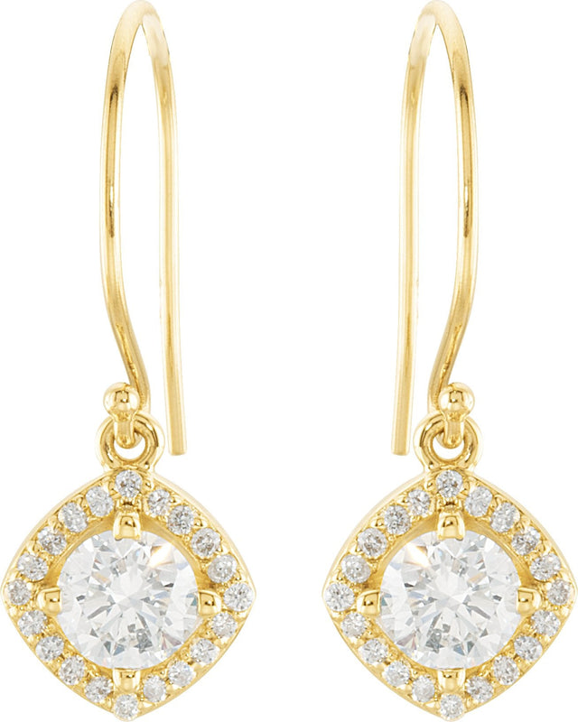 14K Gold Round Natural Diamond Halo-Style Earrings – 3.4-6.3mm Stones - Yellow Gold - view 2