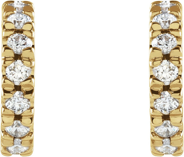 14K Gold Round Lab-Grown Diamond French-Set Hoop Earrings - Yellow Gold - view 2