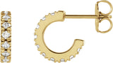 14K Gold Round Natural Diamond French-Set Hoop Earrings - Yellow Gold