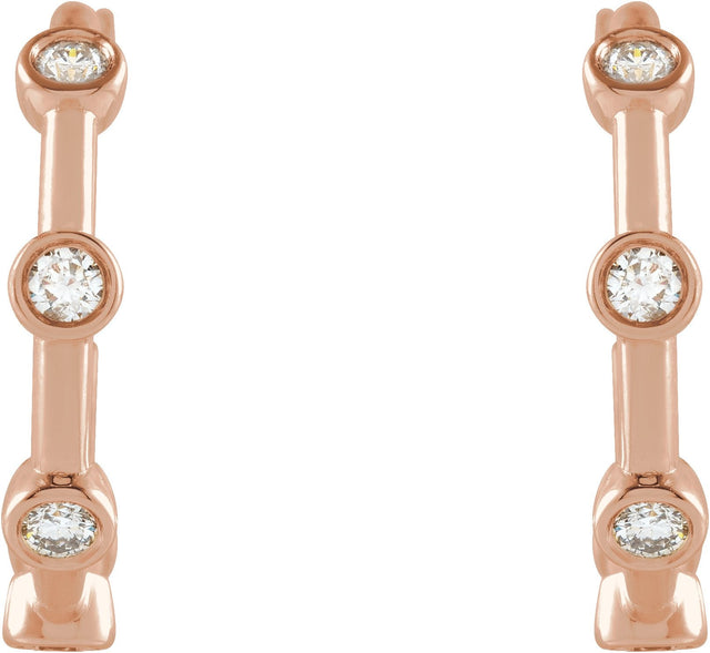 14K Gold Round Natural Diamond Bezel-Set Hoop Earrings – 2-2.5mm Stones - Rose Gold - view 2
