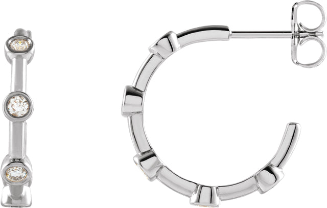 14K Gold Round Natural Diamond Bezel-Set Hoop Earrings – 2-2.5mm Stones - White Gold