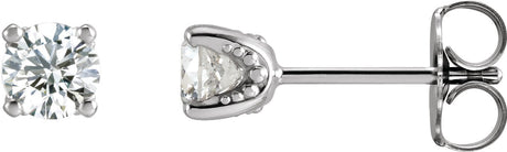 14K Gold Natural Diamond Round 4-Prong Stud Earrings – 2.5-4mm Stones - White Gold