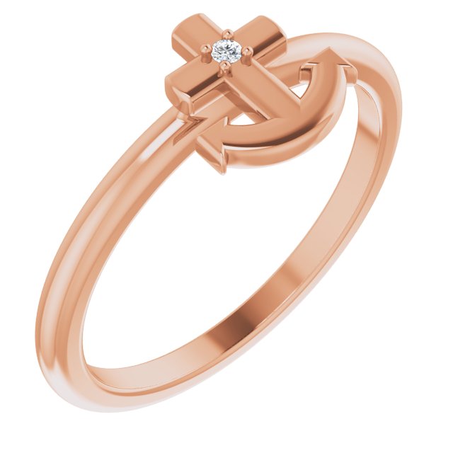 14K Gold Round Natural Diamond Cross Anchor Ring - Rose Gold