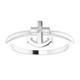 14K Gold Round Natural Diamond Cross Anchor Ring - White Gold - view 3