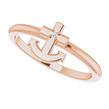 14K Gold Round Natural Diamond Cross Anchor Ring - Rose Gold - view 5