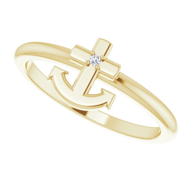 14K Gold Round Natural Diamond Cross Anchor Ring - Yellow Gold - view 5