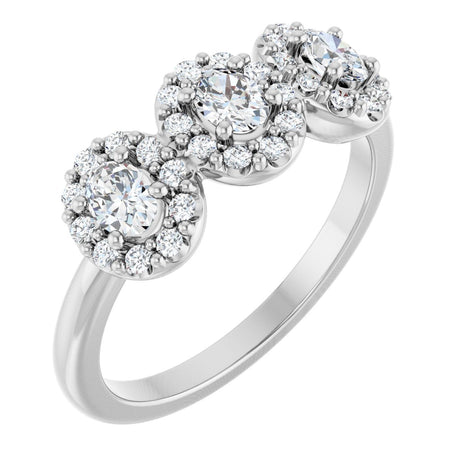 Platinum Oval Natural Diamond Three-Stone Halo-Style Anniversary Band