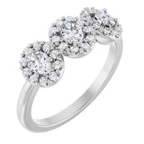 14K Gold Oval Natural Diamond Three-Stone Halo-Style Anniversary Band - White Gold