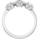 14K Gold Oval Natural Diamond Three-Stone Halo-Style Anniversary Band - White Gold - view 2