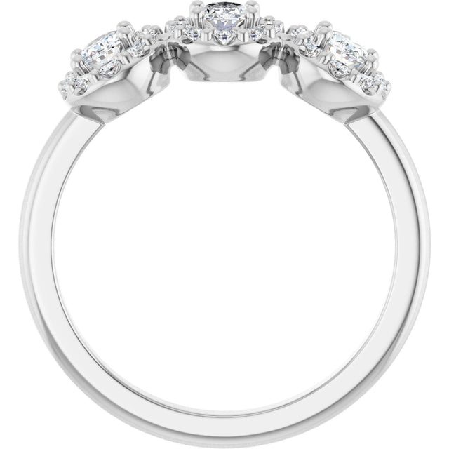 Platinum Oval Natural Diamond Three-Stone Halo-Style Anniversary Band - view 2