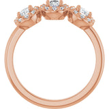 14K Gold Oval Natural Diamond Three-Stone Halo-Style Anniversary Band - Rose Gold - view 2