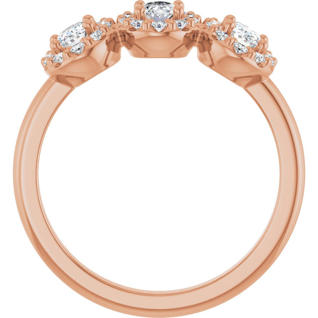 14K Gold Oval Natural Diamond Three-Stone Halo-Style Anniversary Band - Rose Gold - view 2