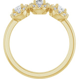 14K Gold Oval Natural Diamond Three-Stone Halo-Style Anniversary Band - Yellow Gold - view 2
