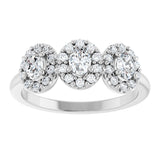 Platinum Oval Natural Diamond Three-Stone Halo-Style Anniversary Band - view 3