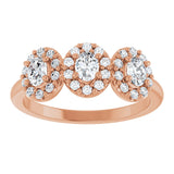 14K Gold Oval Natural Diamond Three-Stone Halo-Style Anniversary Band - Rose Gold - view 3