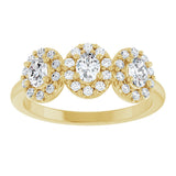 14K Gold Oval Natural Diamond Three-Stone Halo-Style Anniversary Band - Yellow Gold - view 3