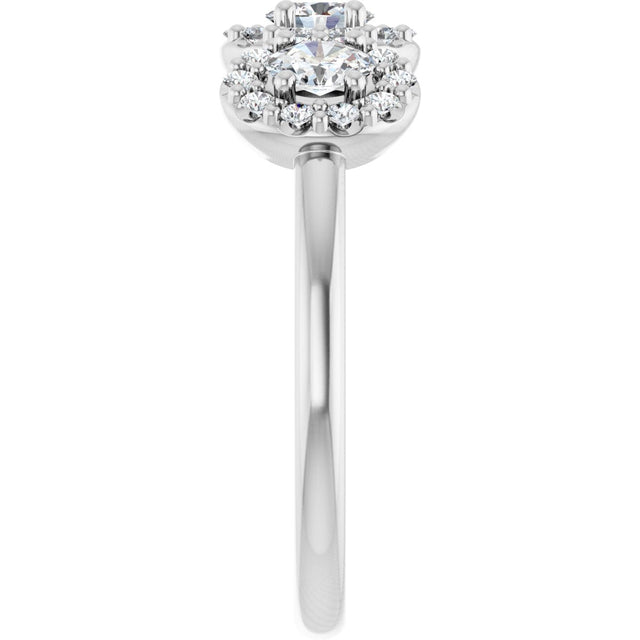 14K Gold Oval Natural Diamond Three-Stone Halo-Style Anniversary Band - White Gold - view 4