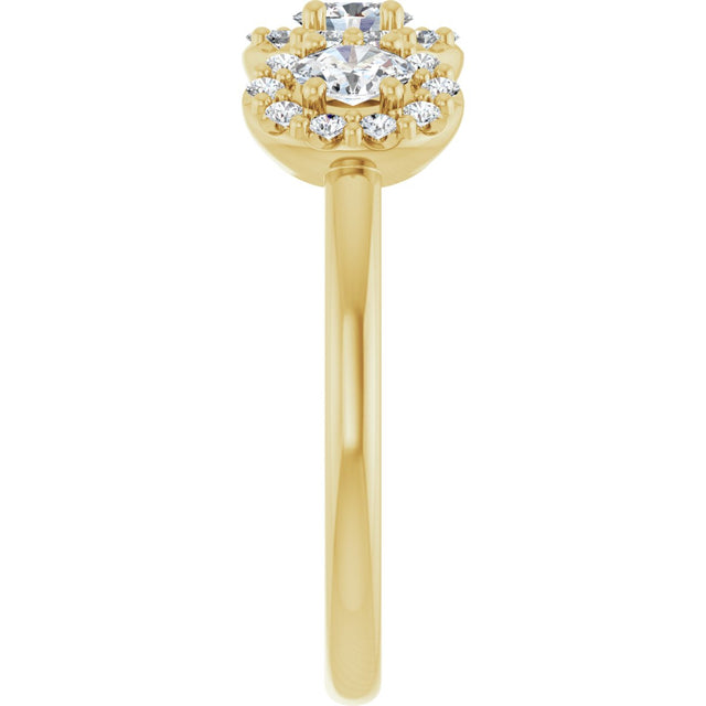 14K Gold Oval Natural Diamond Three-Stone Halo-Style Anniversary Band - Yellow Gold - view 4