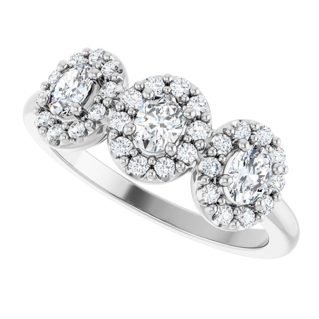 Platinum Oval Natural Diamond Three-Stone Halo-Style Anniversary Band - view 5