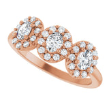 14K Gold Oval Natural Diamond Three-Stone Halo-Style Anniversary Band - Rose Gold - view 5